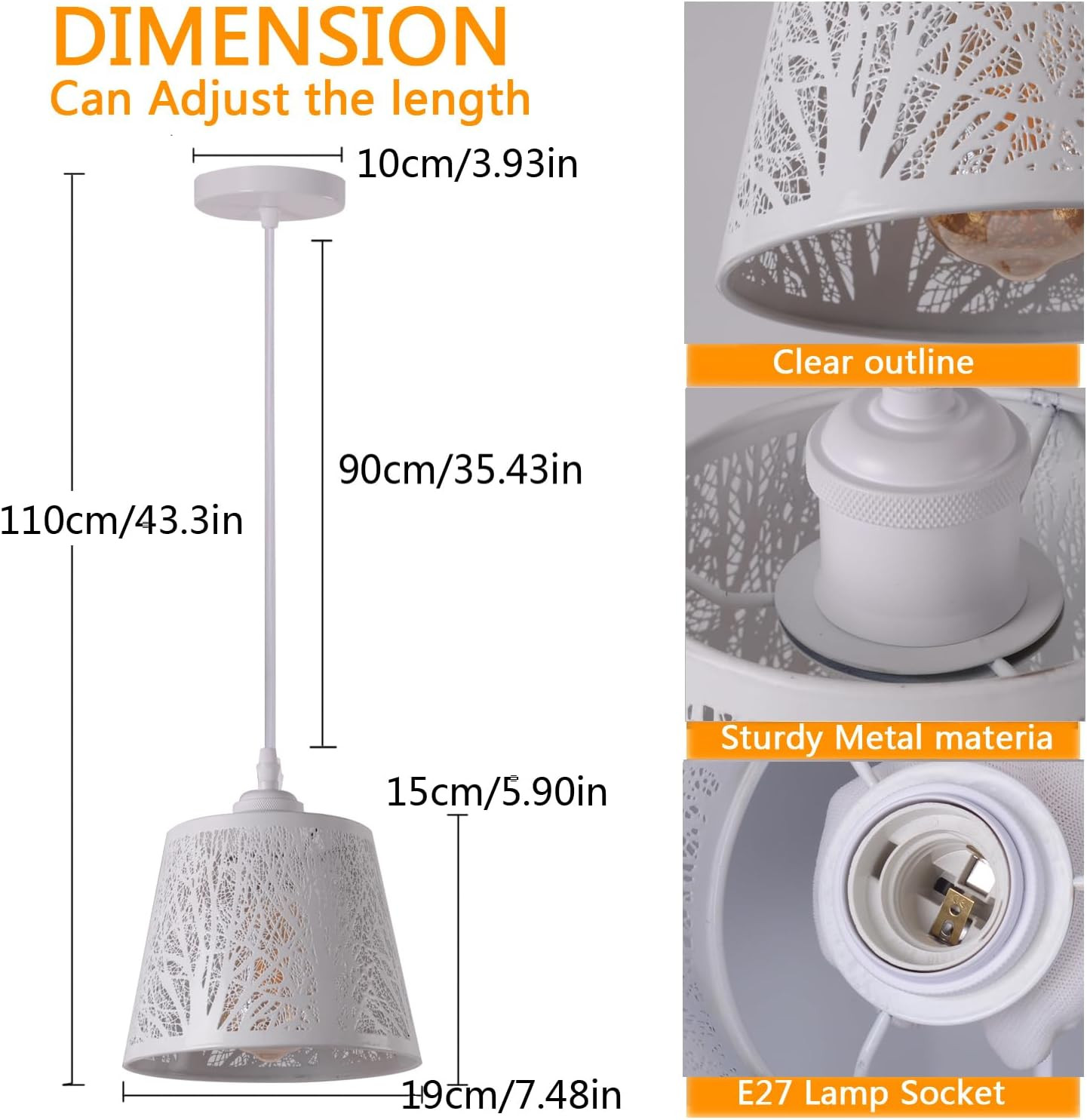 Lampada Sospensione Industriale Bianca E27 per Cucina e Loft S - 4
