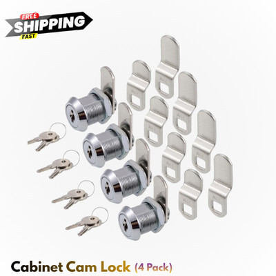 Keyed Alike Cam Locks for Cabinets and Drawers, 5/8 Inch, Chrome Finish (4 Pack)