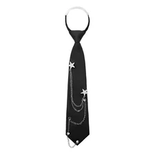 Ties for Women Men Punk Metal Chain Necktie Pre-Tied Adjustable Black Tie for