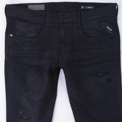 Mens Replay M914 ANBASS Stretch Slim Tapered Black Jeans W33 W34 L32