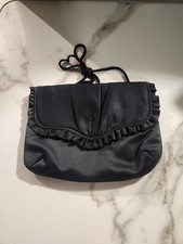 Vintage Black Satin Clutch Purse Evening Cocktail Bag With Cord Shoulder Strap