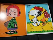 2 Vintage Playskool Snoopy Come Home Woodstock Peanuts 7 Pc Wood Puzzle Patty