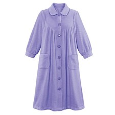 Collections Etc Women's Plush Fleece Button Front Robe with Pockets, Collar, Lav