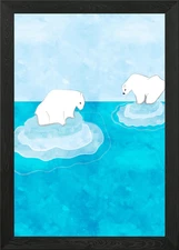 Polar bears on ice Framed Wall Art Poster Canvas Print Picture