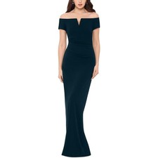 Xscape X Womens Knit Off-The-Shoulder Evening Dress Green 8