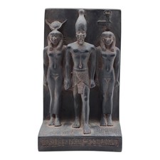 Ancient Egyptian Pharaoh Triad with Hieroglyphic Inscriptions and Divine