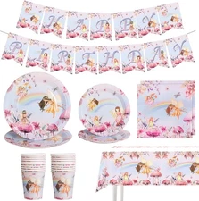 Fairy-themed Birthday Disposable Tableware  (Plates, Napkins, Cups, Tablecovers)