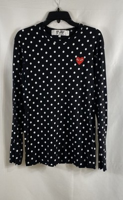 Comme des Garcons Play Men's Black Polka Dot Long Sleeve Heart T-Shirt Sz L