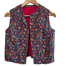 Vintage Handmade Tapestry Vest Womens Medium Purple 80s Floral Cottage Friends