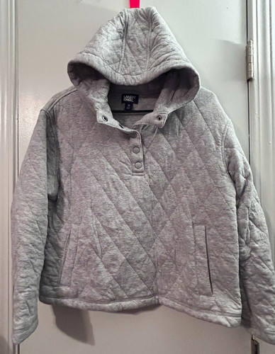 Lands' End Women's Gray M Quilted Pullover Hoodie Pockets Long Sleeve