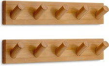 Wall-mounted coat rack with 5 heavy-duty 1-inch diameter hooks set of 2