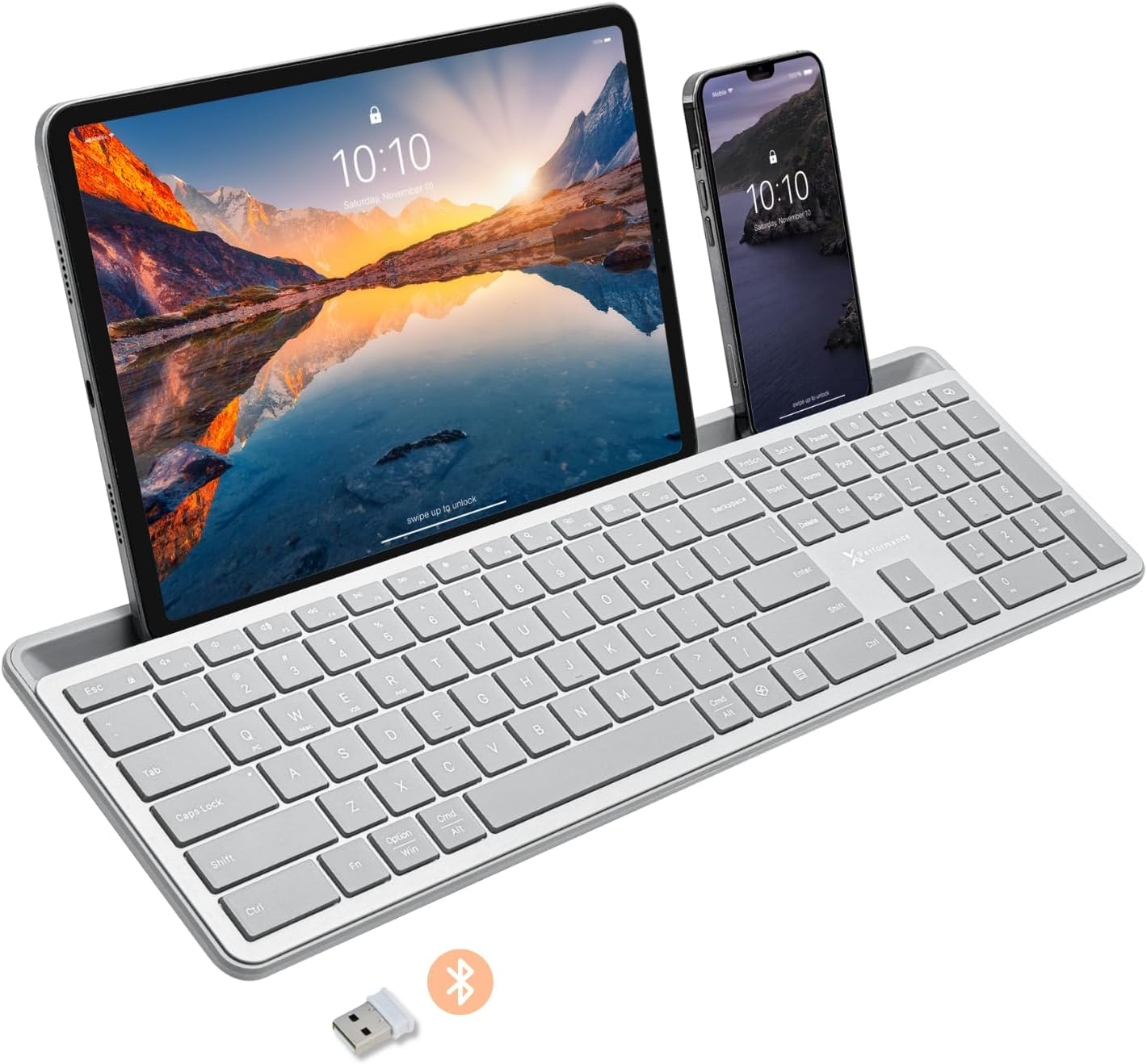 X9 Full-Size Backlit Bluetooth Keyboard with Built-in Phone Holder - Wireless for PC Mac iPad