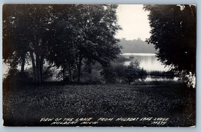 1931 View Of The Lake From Hulbert Lake Lodge Hulbert MI RPPC Photo Postcard