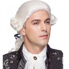 Colonial Style White Wig for Men, Historical Costume Accessory, Wavy Ponytail...