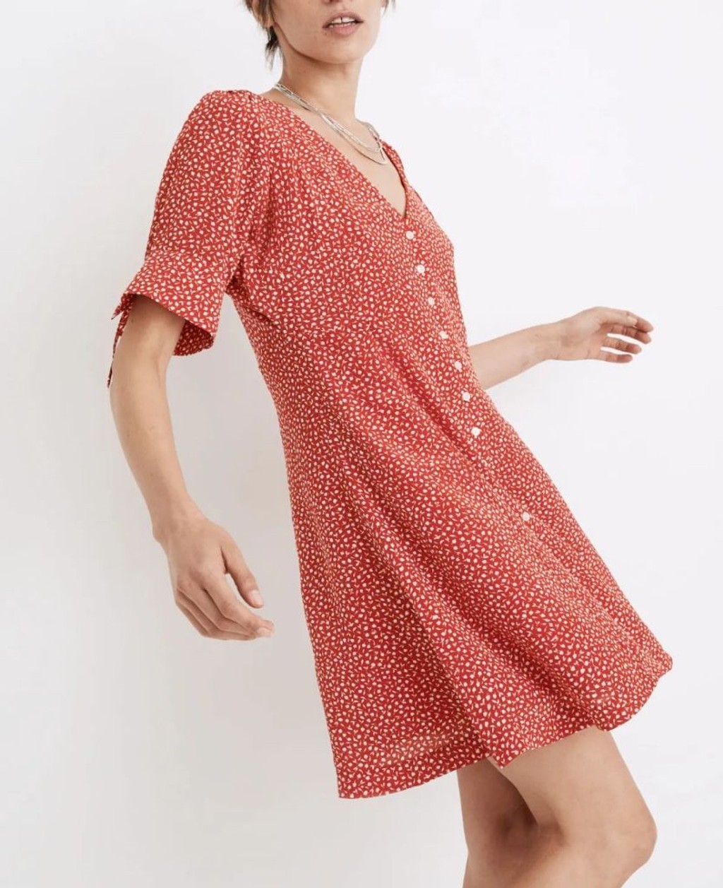 Women's Madewell Red & White Floral Silk Button-Front Mini Dress Size 4 (S)