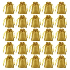 Satin Bags w Drawstring,30 Pack 6x9 Inch Wedding Favor Bags,Gold Tone