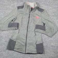 The North Face Fleece Jacket Womens S Gray Full Zip Thumb Holes Pink Logo