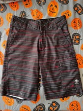 Vanphibian board shorts boys size 26 - black/red stripe w/ Van logo- Preowned