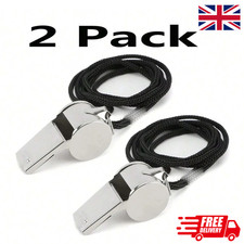 2pc METAL REFEREE WHISTLE WITH KEY RING SPORTS PE SCHOOL FOOTBALL RUGBY OUTDOOR