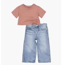 Kids Tee Wide Leg Jeans Set Size 2 Ruched RRP 89