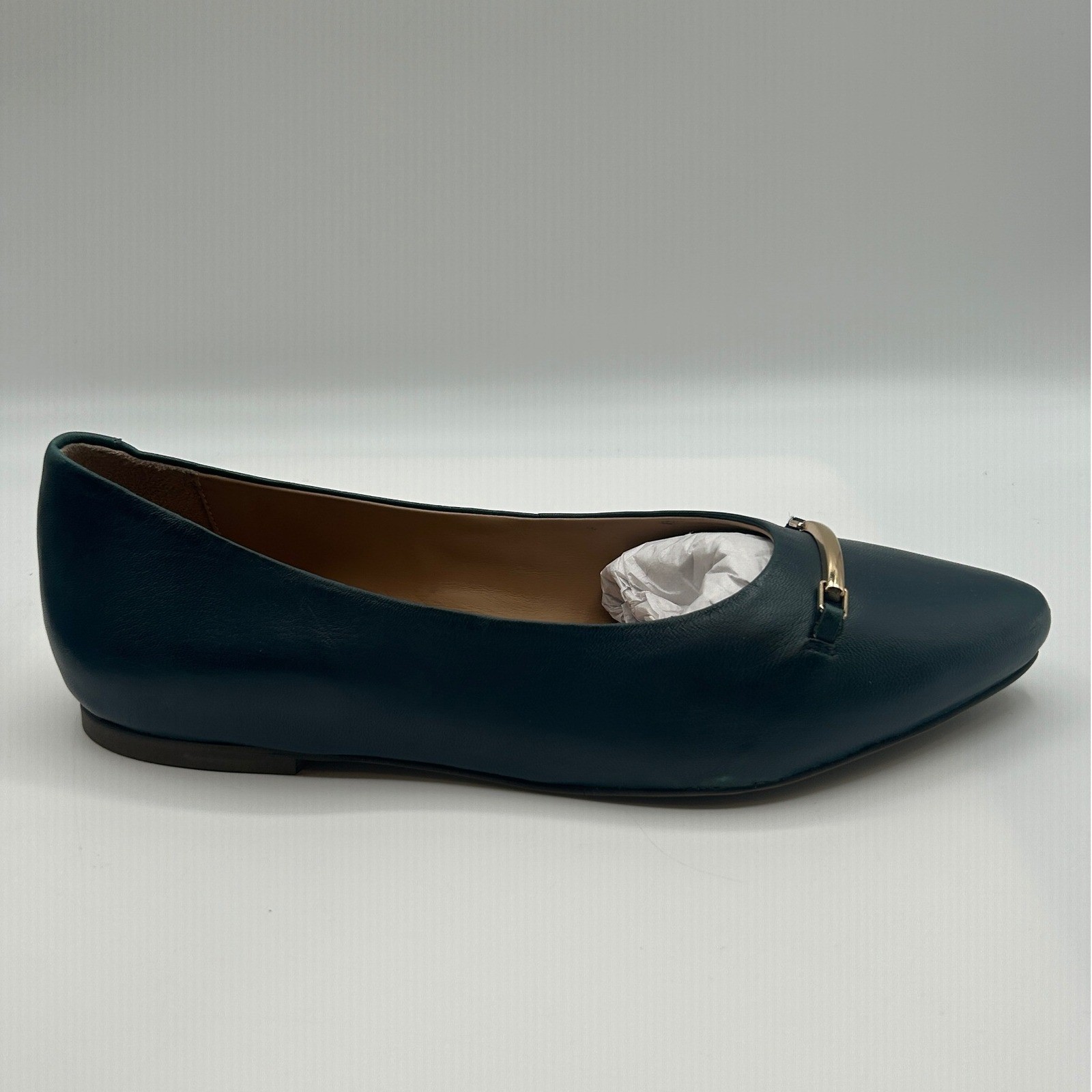 Trotters Everly Flats Emerald Green Leather Gold Bar Hardware,Women's 9.5 W