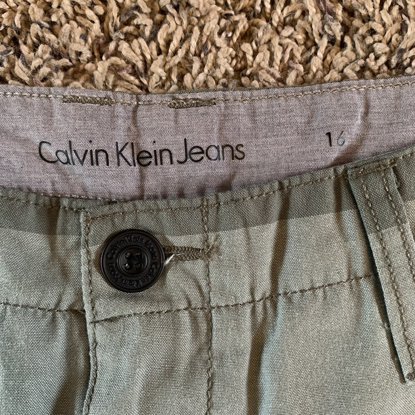 Calvin Klein Shorts Boys Youth 16 Green Striped Chino Casual image 4