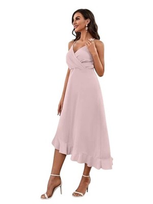 Elegantes Midikleid mit Wickeloptik in Rosa, Blau und Rot Abendkleid