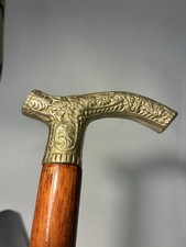 Vintage Brass Handle Cane, Designer Walking Stick Lightweight Wood Shaft