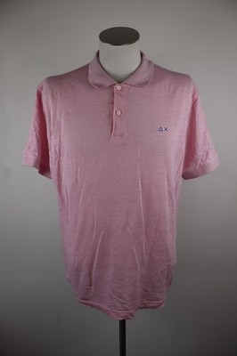 SUN68 Polo Herren Leinen T-Shirt Kurzarm Casual Vintage Rosa XL Regular