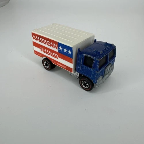Vintage Mattel Hot Wheels Redline 1973 Blue American Hauler Box Truck Flag HK