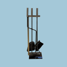 Kaminbesteck 4-teilig Edelstahl Schwarz| Glasboden|Modernes Design | Versandfrei