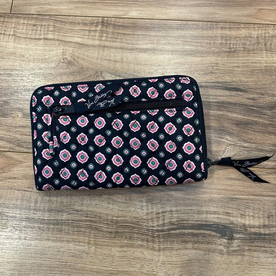 NWOT Vera Bradley Petal Paisley Quilted Turn Lock Zip Wallet Blue & Pink - Image 2 of 4