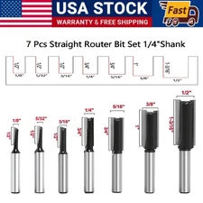 7 Pcs Straight Router Bit Set 1/4" Shank Carbide Tipped Double Flute Cutter New