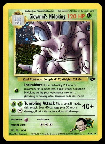 Giovanni's Nidoking 7/132 Rare Gym Challenge Pokemon Unlimited Holo Near Mint