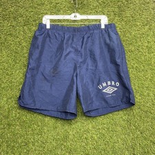 Vintage Umbro Soccer Shorts Mens Medium Blue Nylon Lined Athletic Made USA 90s