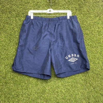 Vintage Umbro Soccer Shorts Mens Medium Blue Nylon Lined Athletic Made USA 90s