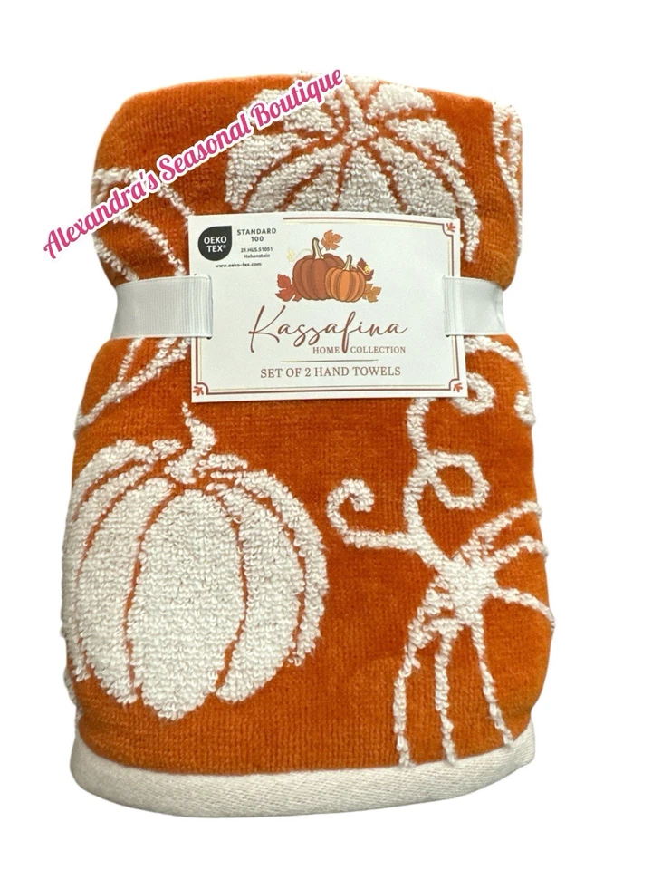 Fall Harvest Thanksgiving Set Of 2 Hand Towels Pumpkins Halloween 100% Cotton  - Image 2 of 4