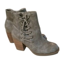 Vintage 7 Eight Lace Up Side Ankle Booties Grey Taupe Block Heel Women's Size 10
