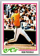 1978 Topps #528 Rob Picciolo Rookie Card Oakland Athletics. rookie card picture