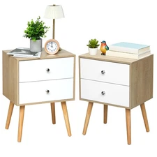 Modern Tall Nightstand Set of 2, Each with 2 Drawers, 4-Leg Bedside Cabinet Set