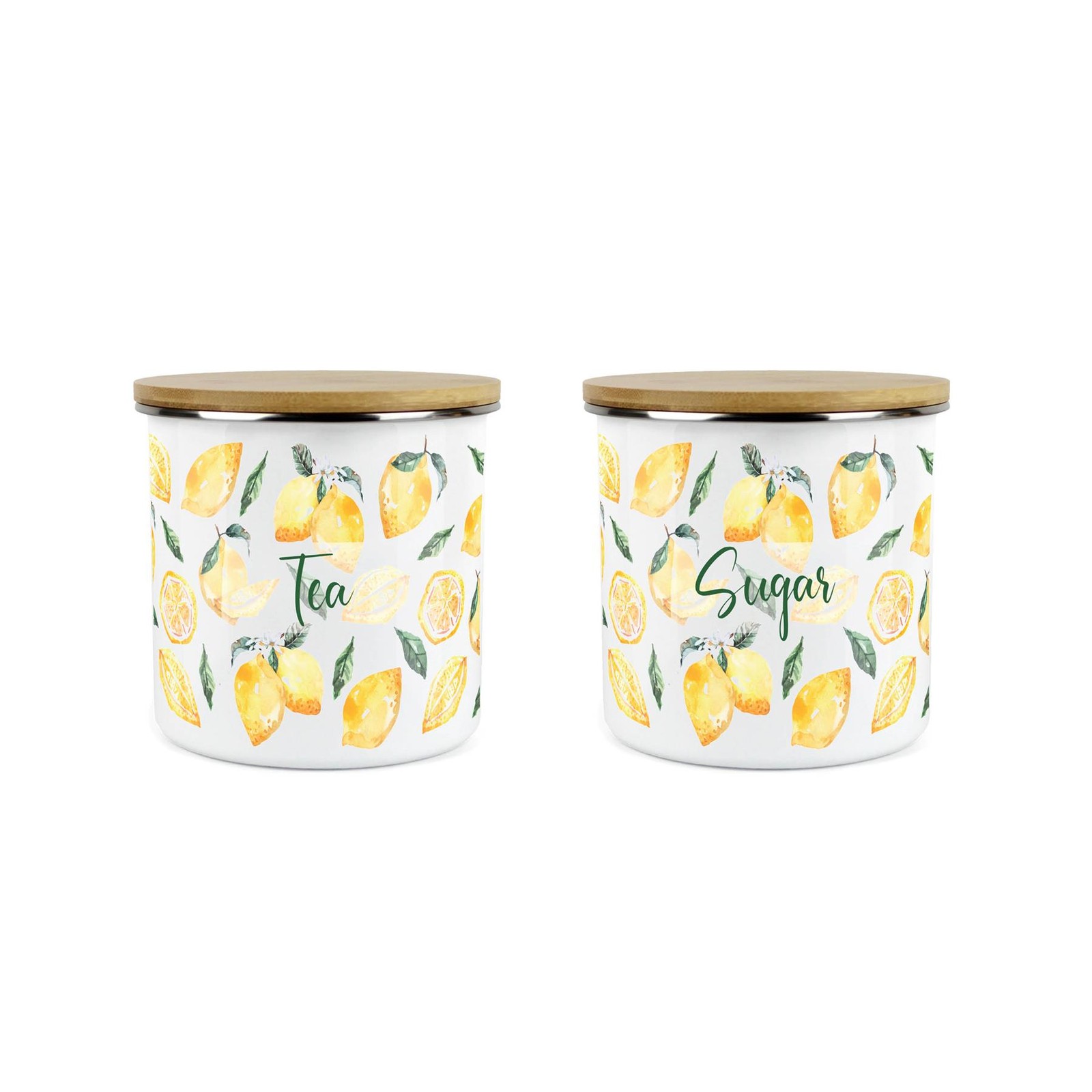 Lemons Tea & Sugar Canister Set - Vibrant Enamel Kitchen Storage Jar Gift