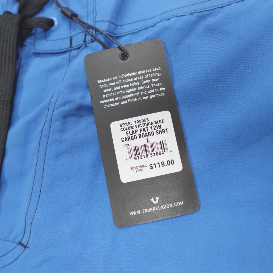 True Religion Cargo Board Shorts 12 in Men’s Size L Flap Pocket Victoria Blue - Image 2 of 4