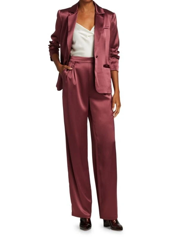CINQ a SEPT Nocturne Dark Pink Purple Alexi Luxe Satin Straight-Leg Pants 2 = XS - Image 4 of 4