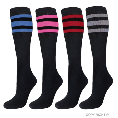 4PK Multicolor Striped Tube Socks 22" BLACK COTTON OLD SCHOOL LONG SOCKS 10-15 - Picture 23 of 23