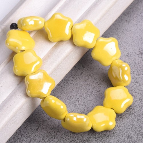 10pcs Shiny Glazed Star/Flower Shape 14mm Ceramic Porcelain Loose Beads - Picture 15 of 22