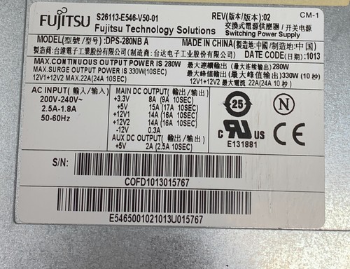 FUJITSU DPS-280NB ALIMENTATORE S26113-E546-V50-01 280W GRIGIO - Picture 4 of 4