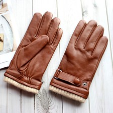 Men's Real Leather Button Wrist Winter Military Tactical Touch Screen Gloves