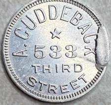 A Cuddeback 533 Third Street Blank Back al Coin Game Trade Arcade Token T726