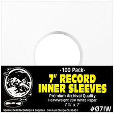 (100) 7" Record Inner Sleeves - White ARCHIVAL Paper ACID FREE 45rpm - #07IW 