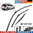 3pc WINDSCREEN WIPER SET FRONT REAR For Peugeot 207 SW 207SW 07-26"17"12"